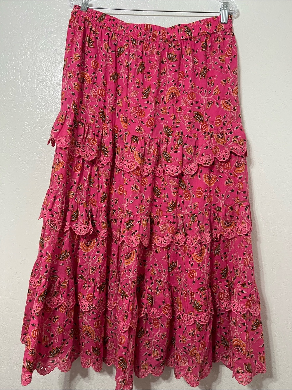 NWT Caroline Constas Pink Floral Cotton 2-Piece Set Crop Top Tiered Midi Skirt - Picture 14 of 17